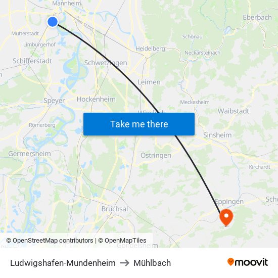Ludwigshafen-Mundenheim to Mühlbach map