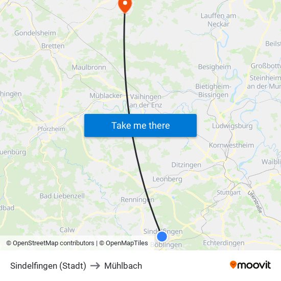 Sindelfingen (Stadt) to Mühlbach map