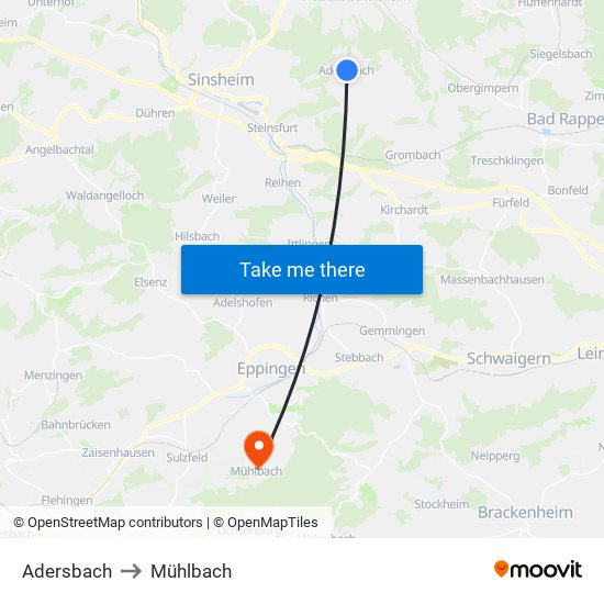 Adersbach to Mühlbach map