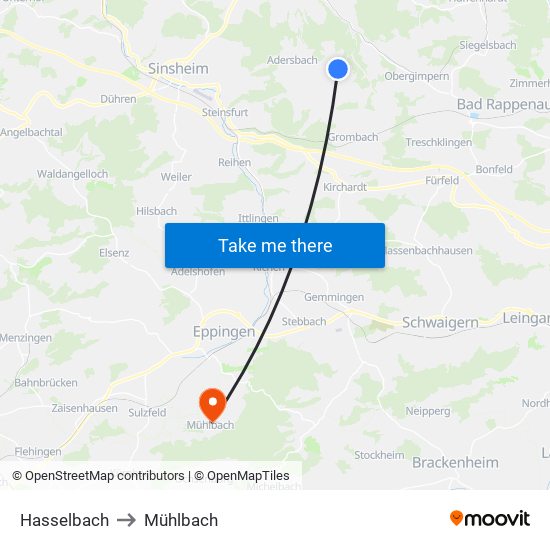 Hasselbach to Mühlbach map