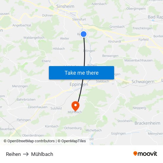 Reihen to Mühlbach map