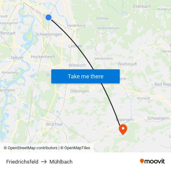 Friedrichsfeld to Mühlbach map