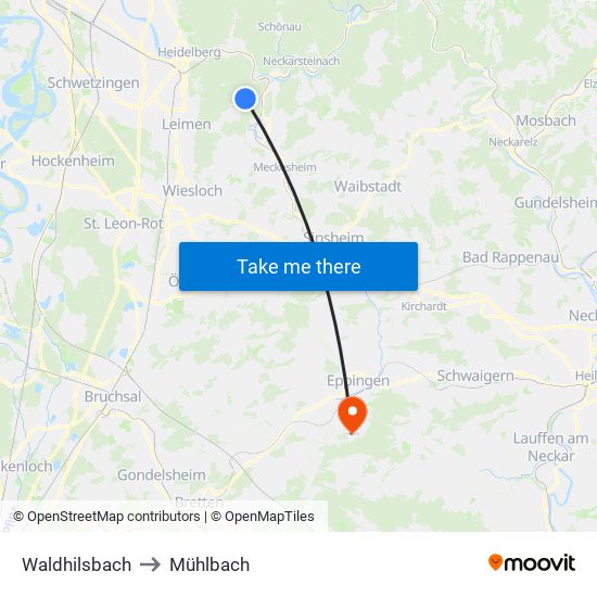 Waldhilsbach to Mühlbach map