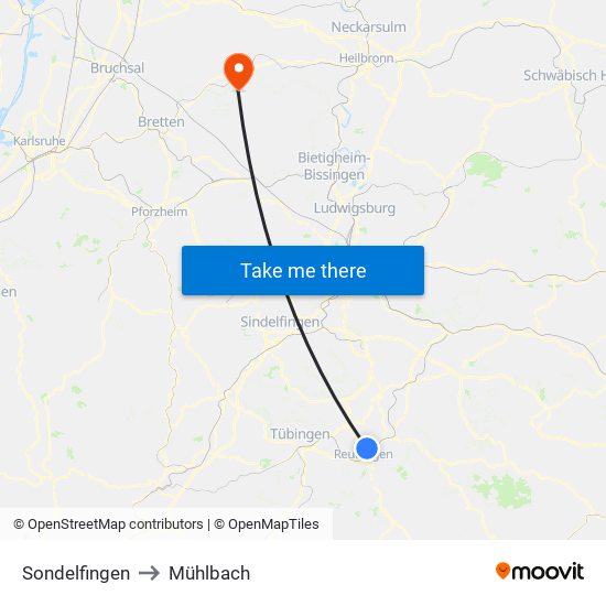 Sondelfingen to Mühlbach map