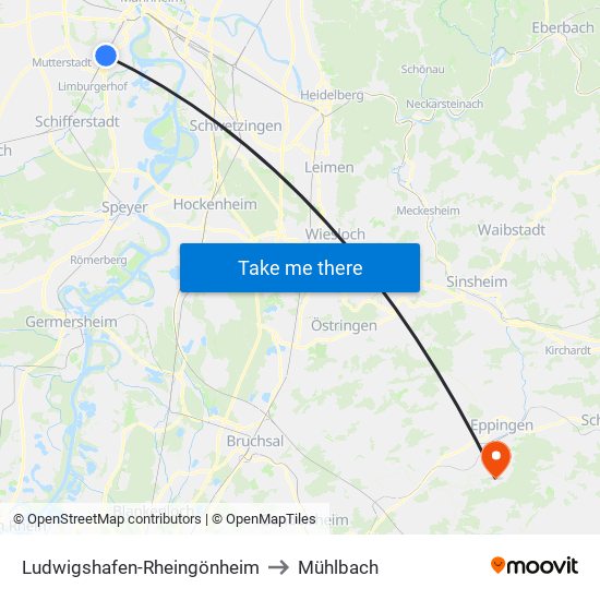 Ludwigshafen-Rheingönheim to Mühlbach map