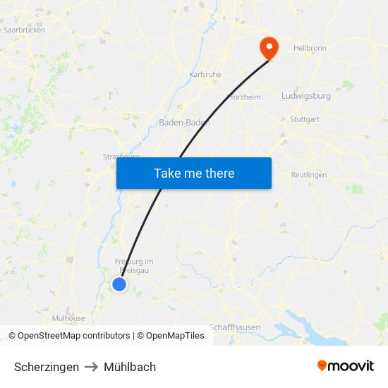 Scherzingen to Mühlbach map