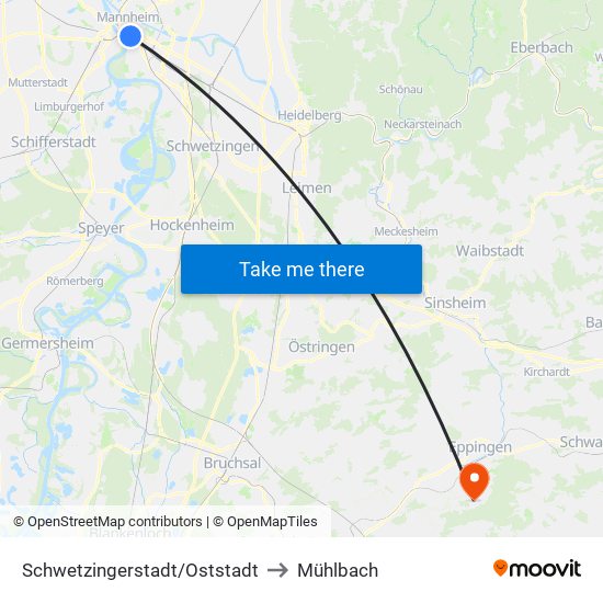 Schwetzingerstadt/Oststadt to Mühlbach map