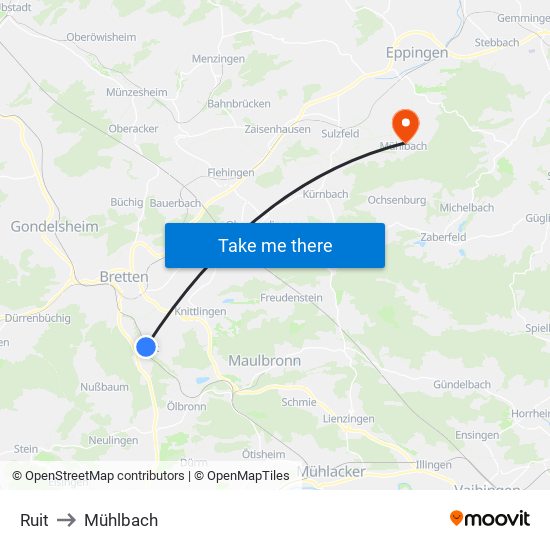 Ruit to Mühlbach map