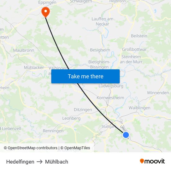 Hedelfingen to Mühlbach map