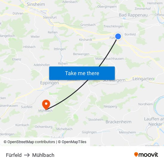 Fürfeld to Mühlbach map