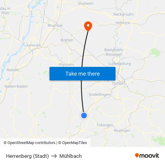 Herrenberg (Stadt) to Mühlbach map
