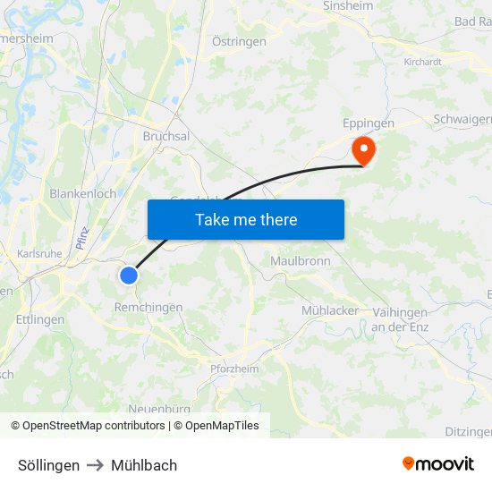 Söllingen to Mühlbach map