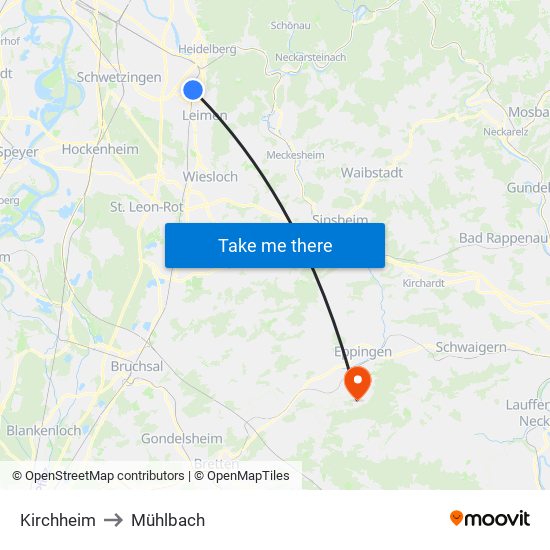 Kirchheim to Mühlbach map