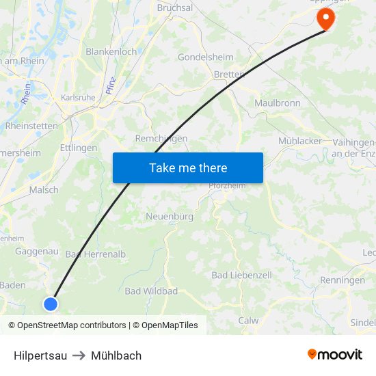 Hilpertsau to Mühlbach map