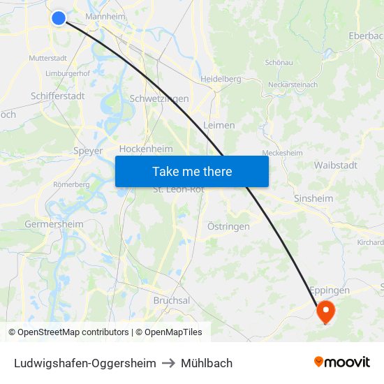 Ludwigshafen-Oggersheim to Mühlbach map