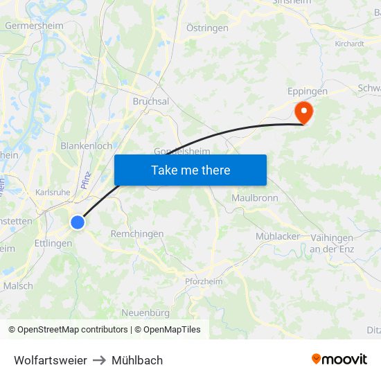 Wolfartsweier to Mühlbach map