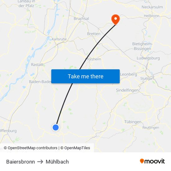 Baiersbronn to Mühlbach map