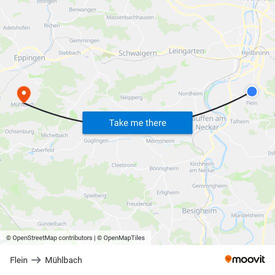 Flein to Mühlbach map