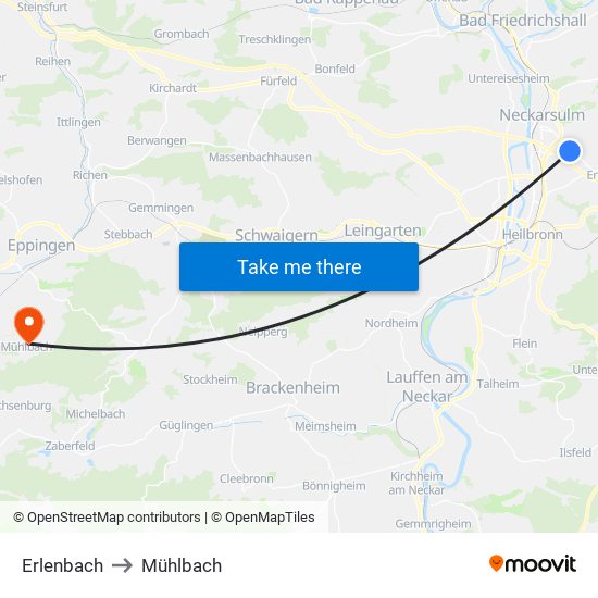 Erlenbach to Mühlbach map