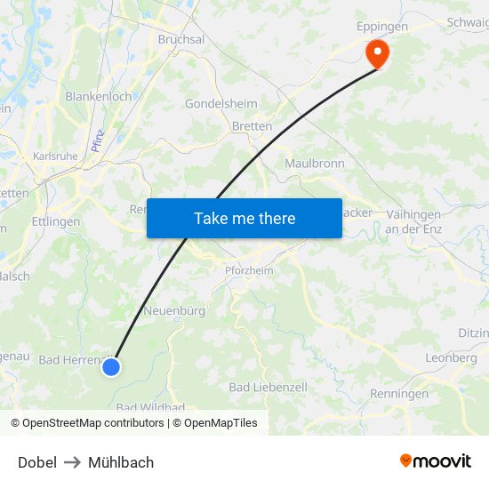 Dobel to Mühlbach map