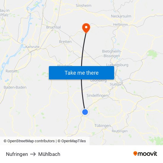 Nufringen to Mühlbach map