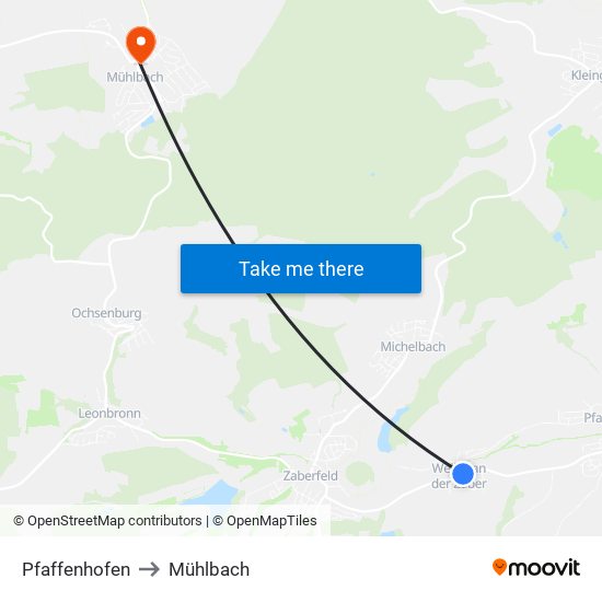 Pfaffenhofen to Mühlbach map