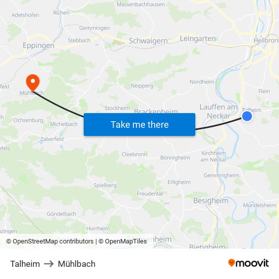 Talheim to Mühlbach map