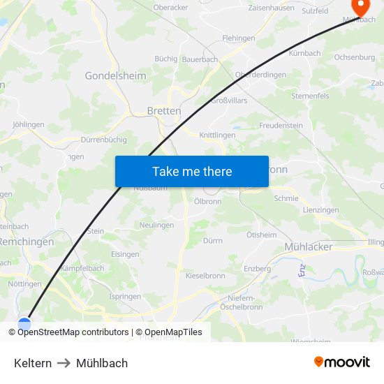 Keltern to Mühlbach map