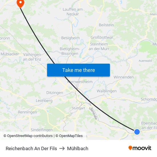 Reichenbach An Der Fils to Mühlbach map
