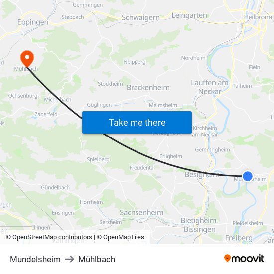 Mundelsheim to Mühlbach map