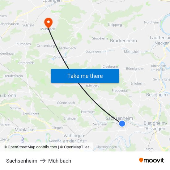 Sachsenheim to Mühlbach map