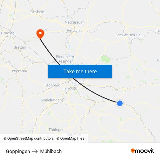 Göppingen to Mühlbach map