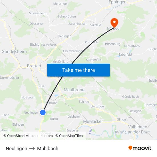 Neulingen to Mühlbach map