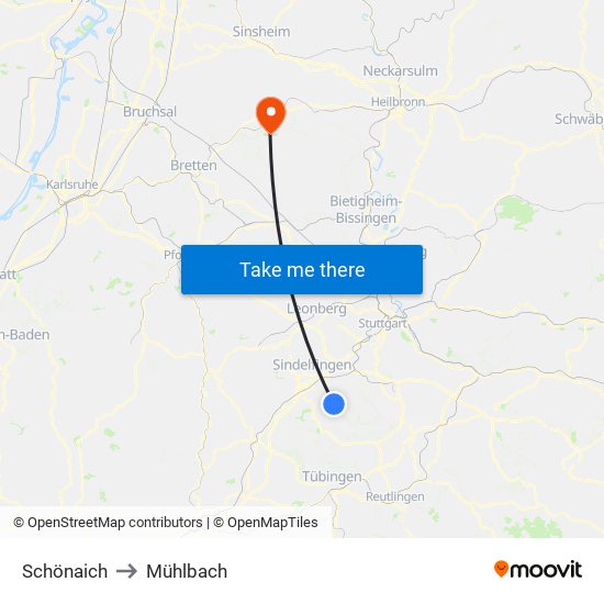 Schönaich to Mühlbach map