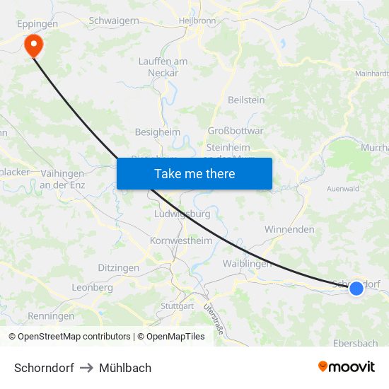 Schorndorf to Mühlbach map