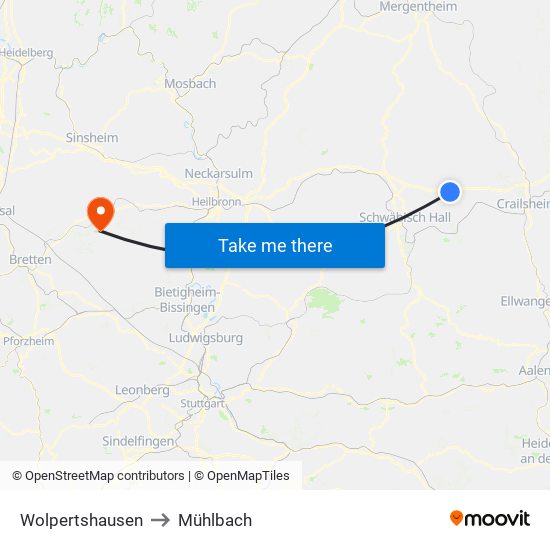 Wolpertshausen to Mühlbach map