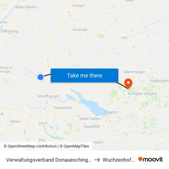 Verwaltungsverband Donaueschingen to Wuchzenhofen map