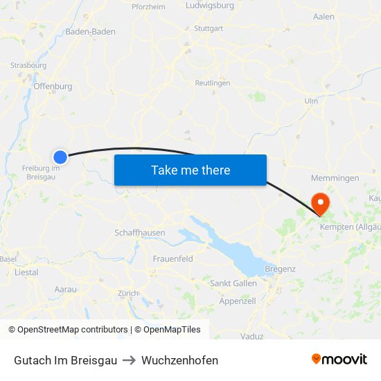 Gutach Im Breisgau to Wuchzenhofen map