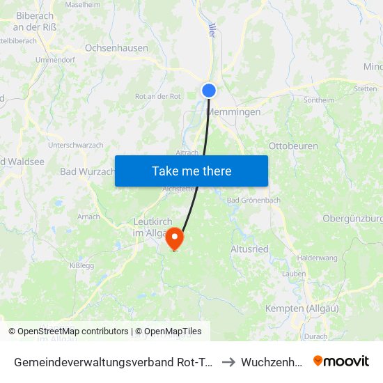 Gemeindeverwaltungsverband Rot-Tannheim to Wuchzenhofen map