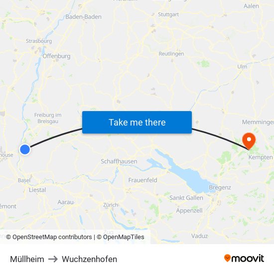 Müllheim to Wuchzenhofen map