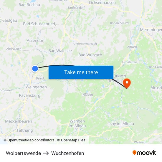 Wolpertswende to Wuchzenhofen map