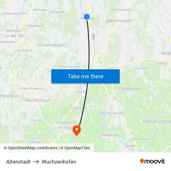 Altenstadt to Wuchzenhofen map