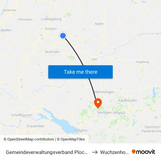 Gemeindeverwaltungsverband Plochingen to Wuchzenhofen map