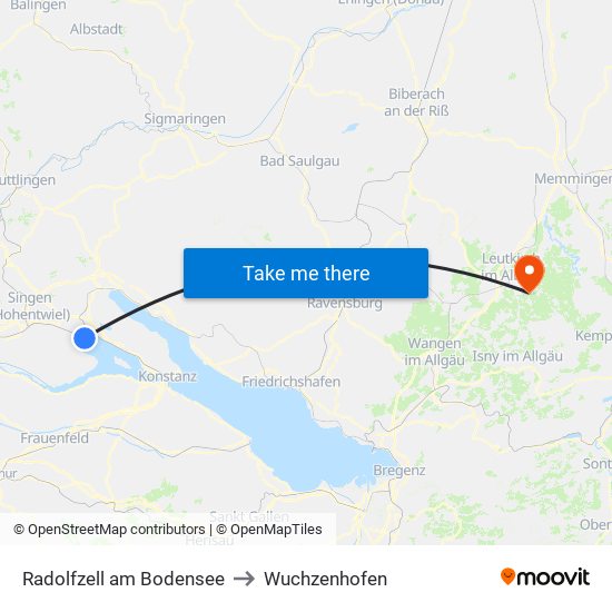 Radolfzell am Bodensee to Wuchzenhofen map