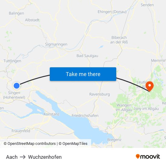 Aach to Wuchzenhofen map