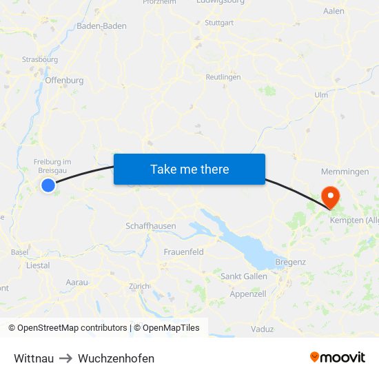 Wittnau to Wuchzenhofen map