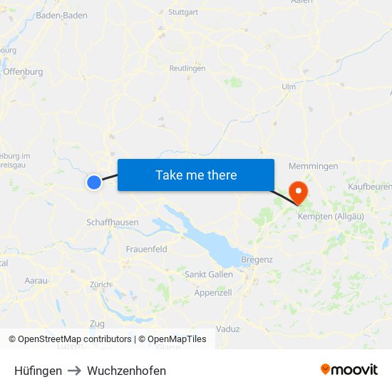 Hüfingen to Wuchzenhofen map