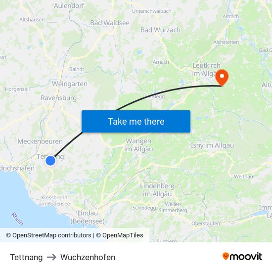 Tettnang to Wuchzenhofen map