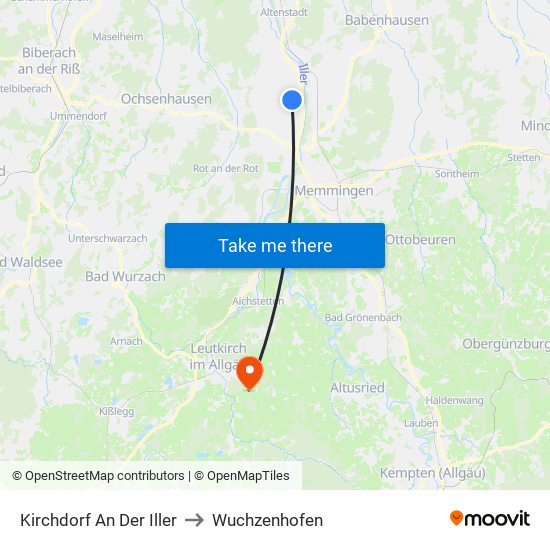 Kirchdorf An Der Iller to Wuchzenhofen map