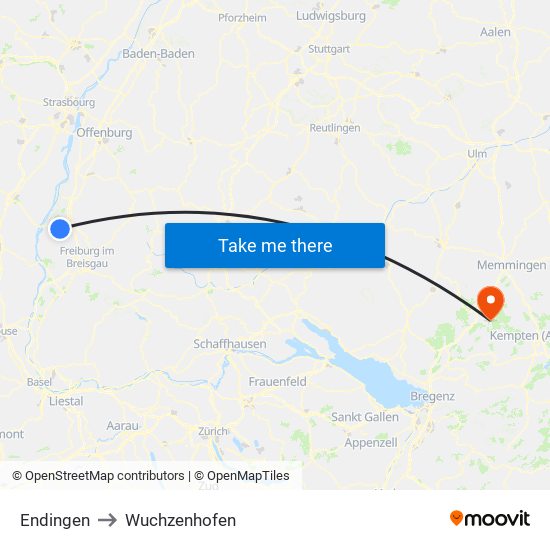 Endingen to Wuchzenhofen map